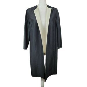Normandy Monroe Silk Duster Jacket Coat Open Front Clean Lines Black Sz 10